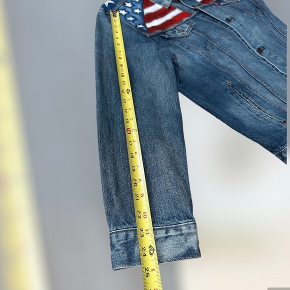 Levi’s Men’s sz XL denim jean jacket handpainted American Eagle Flag July 4th - Picture 7 of 9